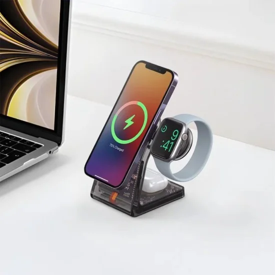 Porodo Transparent Shell Wireless Charging Stand - Black